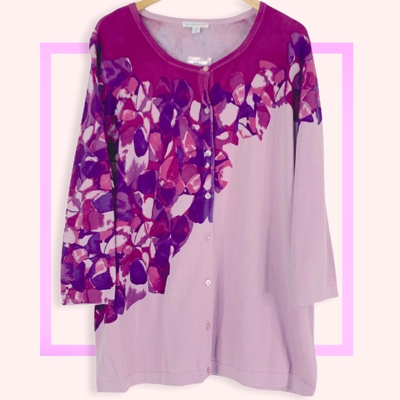 NWT Isaac Mizrahi Live Pink Purple Floral Button-Down Long Sleeve Cardigan 2X - Picture 1 of 10